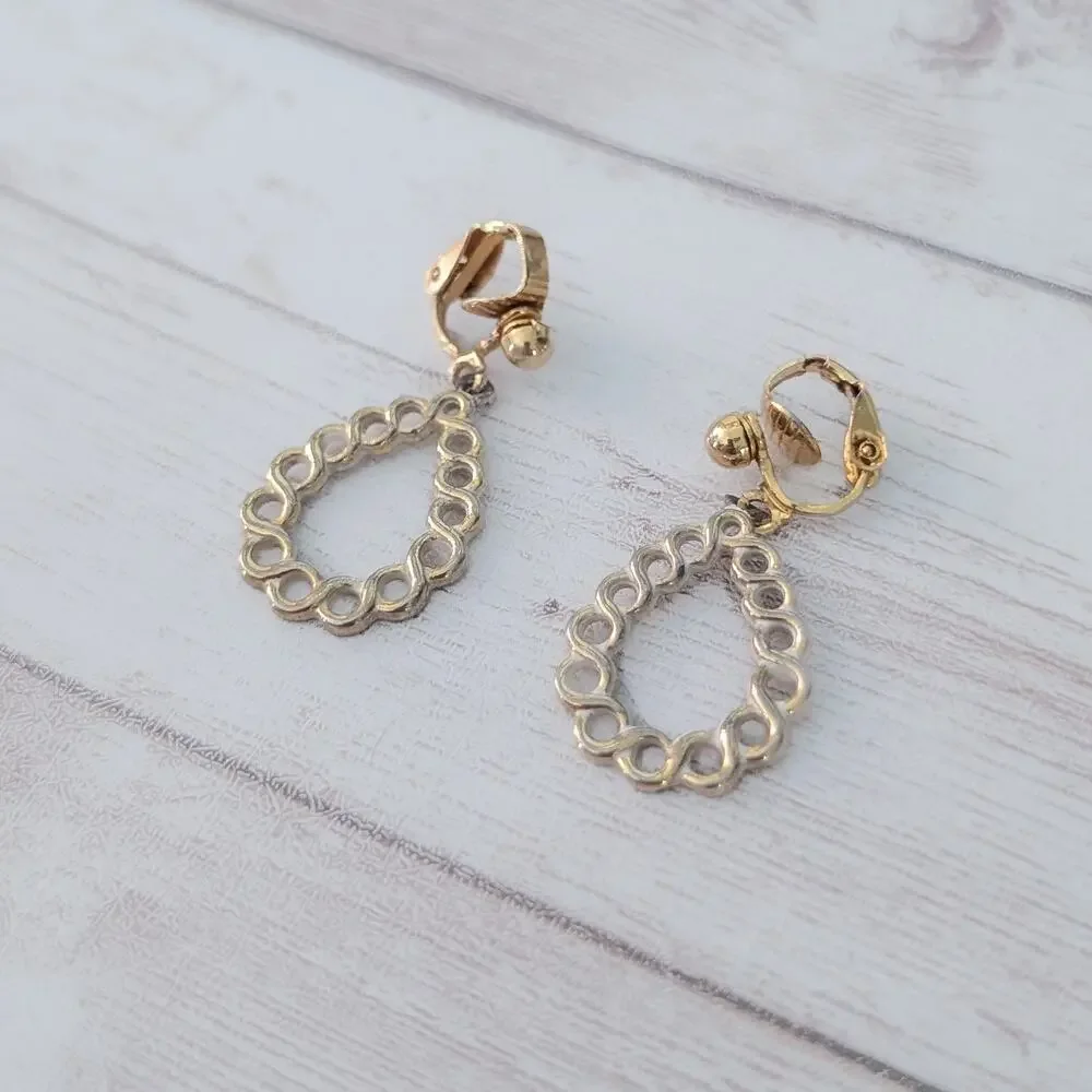 Vintage Clip On Earrings Gold Tone Dangle - Condition Issues